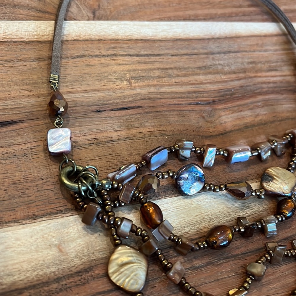 Anthropologie Bronze Beaded Stone Layered Necklace - Picture 3 of 5